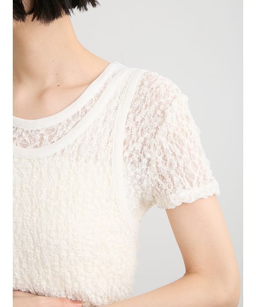 MIESROHE(ミースロエ)の「【洗える】レースツイストレイヤードTシャツ(Tシャツ/カットソー・レディース・ブラック/ホワイト・F)」の12枚目の写真