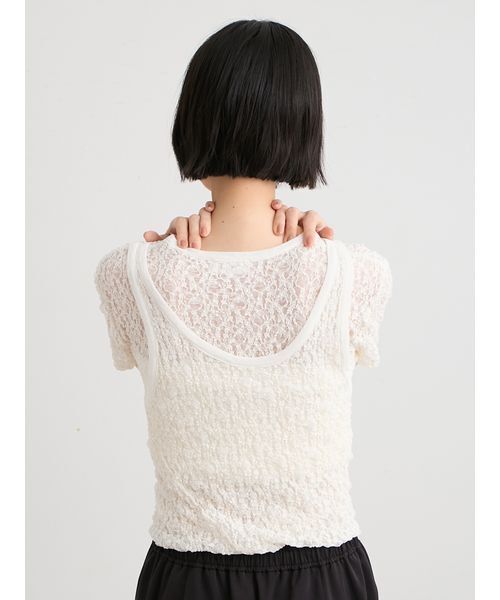 MIESROHE(ミースロエ)の「【洗える】レースツイストレイヤードTシャツ(Tシャツ/カットソー・レディース・ブラック/ホワイト・F)」の14枚目の写真