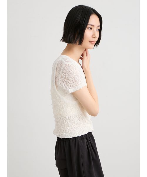 MIESROHE(ミースロエ)の「【洗える】レースツイストレイヤードTシャツ(Tシャツ/カットソー・レディース・ブラック/ホワイト・F)」の16枚目の写真