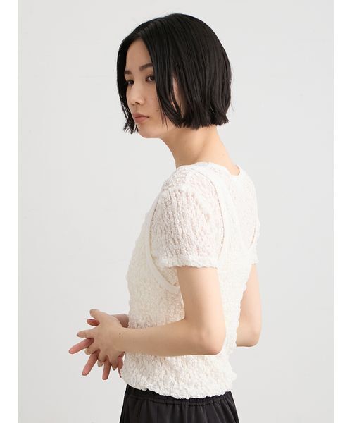 MIESROHE(ミースロエ)の「【洗える】レースツイストレイヤードTシャツ(Tシャツ/カットソー・レディース・ブラック/ホワイト・F)」の18枚目の写真