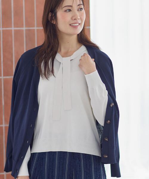 Reflect(リフレクト)の「ハイゲージVネックカーディガン(カーディガン/ボレロ・レディース・サックスブルー/ネイビー/オフホワイト・11/09)」の4枚目の写真