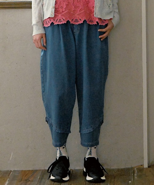 SUPER HAKKA（スーパーハッカ）の「インレイデニムストレッチ＋レース　オーバルパンツ（デニムパンツ・レディース・ネイビー/ブルー・M/S）」の2枚目の写真