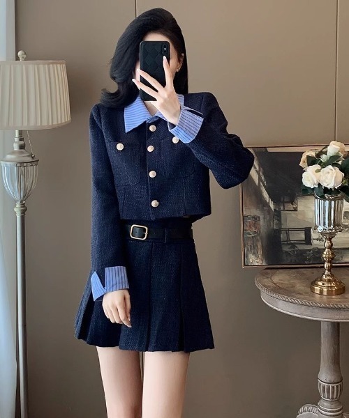 Sibra（シブラ）の「配色ストライプカラー付き ツイードセットアップ（セットアップ・レディース・ネイビー・M）」の11枚目の写真