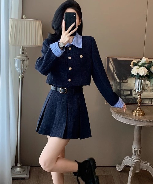 Sibra（シブラ）の「配色ストライプカラー付き ツイードセットアップ（セットアップ・レディース・ネイビー・M）」の12枚目の写真