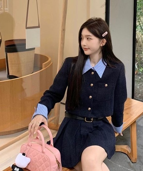 Sibra（シブラ）の「配色ストライプカラー付き ツイードセットアップ（セットアップ・レディース・ネイビー・M）」の21枚目の写真