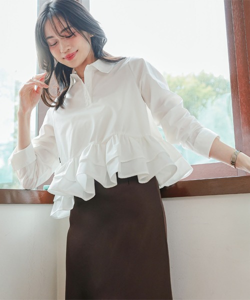 KOBE LETTUCE（コウベレタス）の「フリルデザイン長袖ブラウス（シャツ/ブラウス・レディース・ミント/ネイビー/ホワイト/ピンク・M）」の10枚目の写真