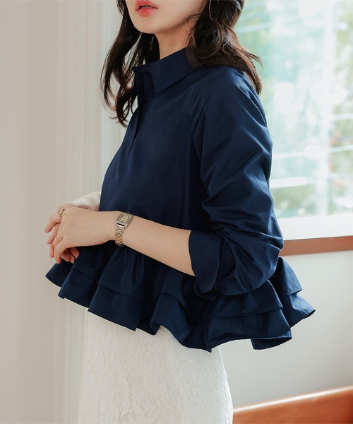 KOBE LETTUCE（コウベレタス）の「フリルデザイン長袖ブラウス（シャツ/ブラウス・レディース・ミント/ネイビー/ホワイト/ピンク・M）」の13枚目の写真