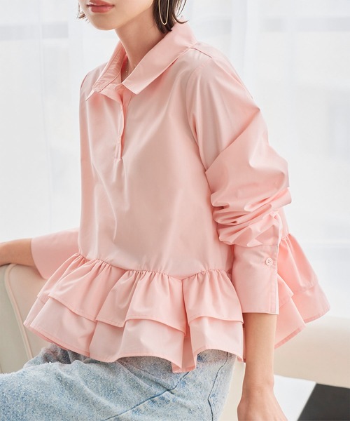 KOBE LETTUCE（コウベレタス）の「フリルデザイン長袖ブラウス（シャツ/ブラウス・レディース・ミント/ネイビー/ホワイト/ピンク・M）」の14枚目の写真