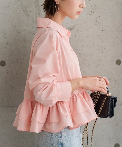 KOBE LETTUCE（コウベレタス）の「フリルデザイン長袖ブラウス（シャツ/ブラウス・レディース・ミント/ネイビー/ホワイト/ピンク・M）」の15枚目の写真