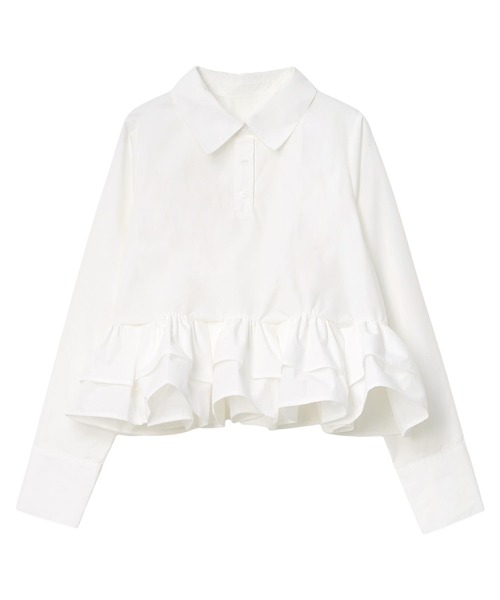 KOBE LETTUCE（コウベレタス）の「フリルデザイン長袖ブラウス（シャツ/ブラウス・レディース・ミント/ネイビー/ホワイト/ピンク・M）」の6枚目の写真