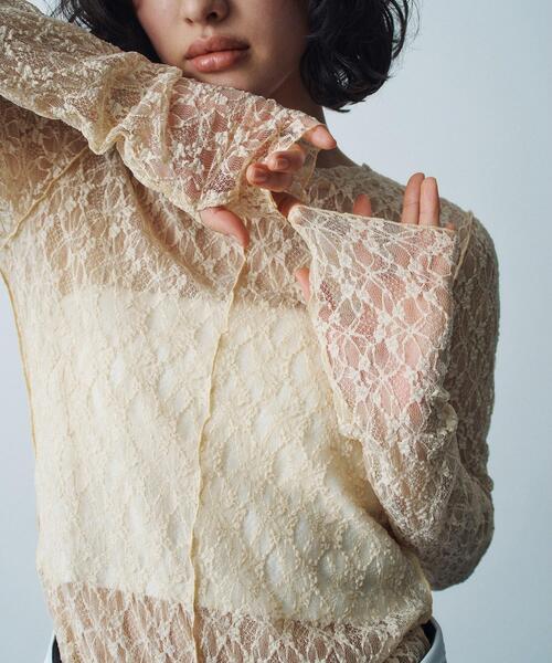 CODE A(コードエー)の「【Re】stretch lace tops(Tシャツ/カットソー・レディース・ホワイト/ライトイエロー系・00)」の1枚目の写真