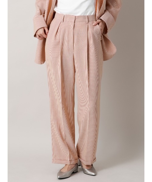 CIS.（シス）の「CIS. ストレートパンツ ウォッシャブル リフラクスキャンバス ストライプ（スラックス・レディース・オレンジ/ブラック・36(7号)/38(9号)/40(11号)）」の2枚目の写真