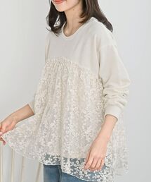 rps | 鹿の子ニットソー×刺繍オーガンジー切替プルオーバー(その他トップス)