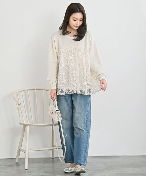 rps（アールピーエス）の「鹿の子ニットソー×刺繍オーガンジー切替プルオーバー（その他トップス・レディース・アイボリー/ベージュ・フリー）」の3枚目の写真