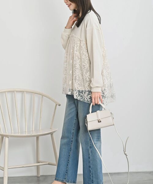 rps（アールピーエス）の「鹿の子ニットソー×刺繍オーガンジー切替プルオーバー（その他トップス・レディース・アイボリー/ベージュ・フリー）」の6枚目の写真