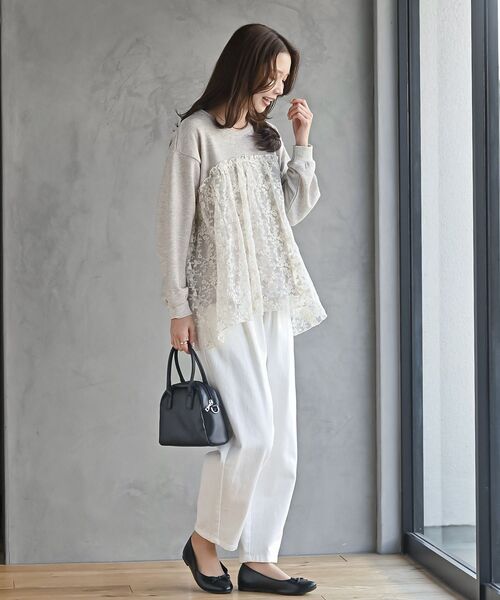 rps（アールピーエス）の「鹿の子ニットソー×刺繍オーガンジー切替プルオーバー（その他トップス・レディース・アイボリー/ベージュ・フリー）」の11枚目の写真