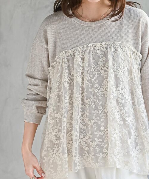 rps（アールピーエス）の「鹿の子ニットソー×刺繍オーガンジー切替プルオーバー（その他トップス・レディース・アイボリー/ベージュ・フリー）」の18枚目の写真