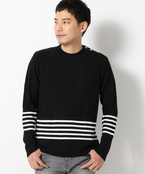 GLOBAL WORK(グローバルワーク)の「【WEB限定価格】7ゲージケーブルストラクチャープルオーバー/707935(ニット/セーター・メンズ・ホワイト/ネイビー・LARGE/SMALL/X-LARGE/MEDIUM)」の1枚目の写真