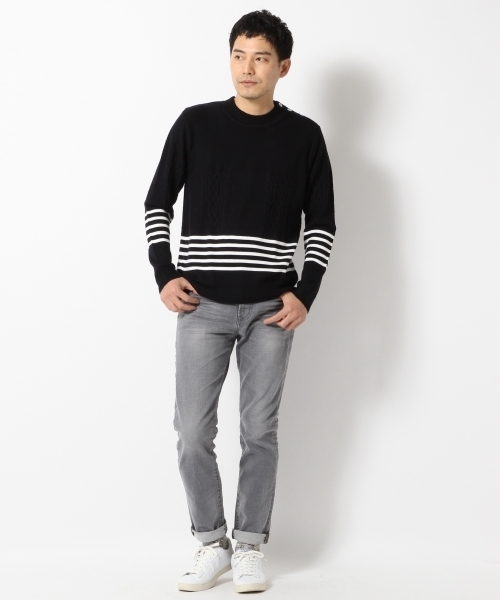 GLOBAL WORK(グローバルワーク)の「【WEB限定価格】7ゲージケーブルストラクチャープルオーバー/707935(ニット/セーター・メンズ・ホワイト/ネイビー・LARGE/SMALL/X-LARGE/MEDIUM)」の6枚目の写真