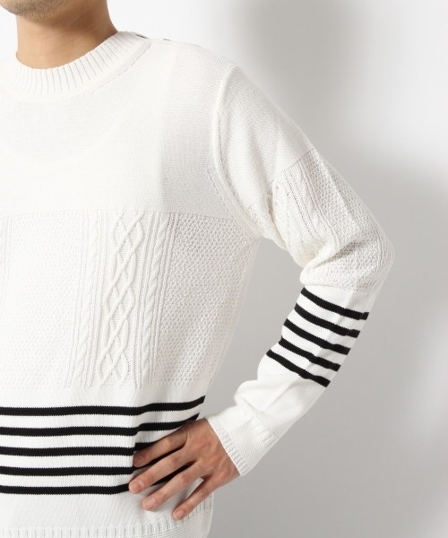 GLOBAL WORK(グローバルワーク)の「【WEB限定価格】7ゲージケーブルストラクチャープルオーバー/707935(ニット/セーター・メンズ・ホワイト/ネイビー・LARGE/SMALL/X-LARGE/MEDIUM)」の10枚目の写真