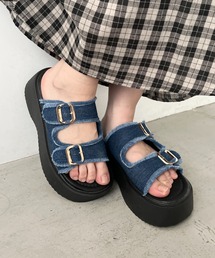 厚底デニムベルトサンダル