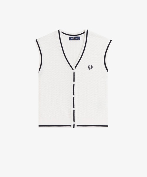 FRED PERRY(フレッドペリー)の「Button Through Textured Knit Tank/ボタンスルーテクスチャーニットベスト(ベスト・レディース・ホワイト・10/8)」の6枚目の写真