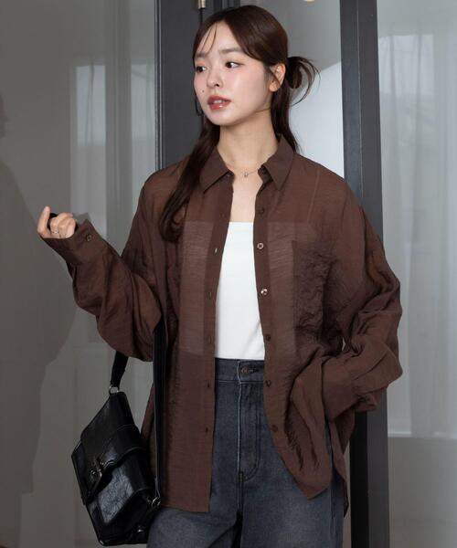 WEGO（ウィゴー）の「WEGO/【26年春夏新作】シアーシャツ（シャツ/ブラウス・レディース・ホワイト/ブラック/ダークブラウン/ピンク/グレー系その他・FREE）」の4枚目の写真