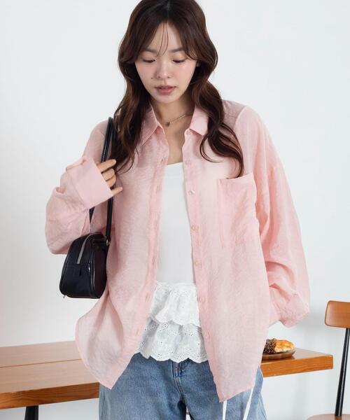 WEGO（ウィゴー）の「WEGO/【26年春夏新作】シアーシャツ（シャツ/ブラウス・レディース・ホワイト/ブラック/ダークブラウン/ピンク/グレー系その他・FREE）」の5枚目の写真