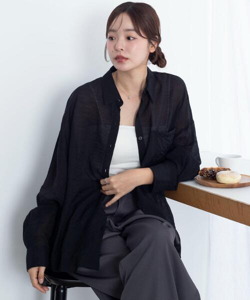 WEGO（ウィゴー）の「WEGO/【26年春夏新作】シアーシャツ（シャツ/ブラウス・レディース・ホワイト/ブラック/ダークブラウン/ピンク/グレー系その他・FREE）」の2枚目の写真