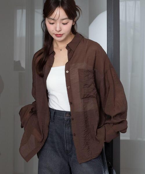 WEGO（ウィゴー）の「WEGO/【26年春夏新作】シアーシャツ（シャツ/ブラウス・レディース・ホワイト/ブラック/ダークブラウン/ピンク/グレー系その他・FREE）」の12枚目の写真