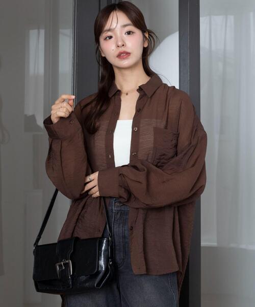 WEGO（ウィゴー）の「WEGO/【26年春夏新作】シアーシャツ（シャツ/ブラウス・レディース・ホワイト/ブラック/ダークブラウン/ピンク/グレー系その他・FREE）」の11枚目の写真