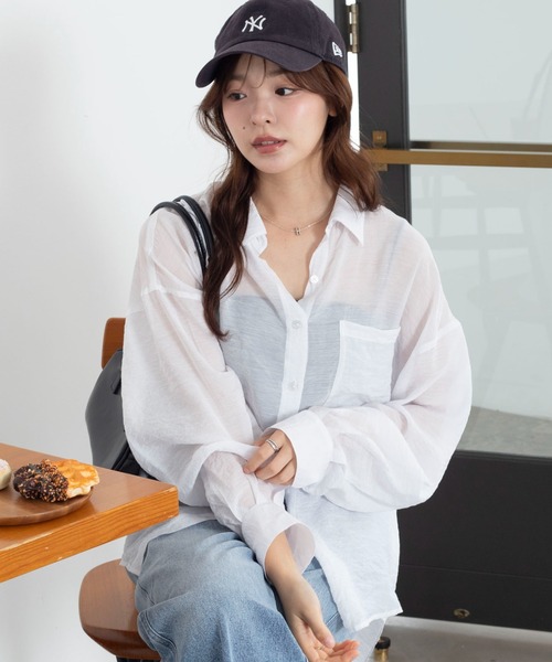 WEGO(ウィゴー)の「WEGO/【26年春夏新作】シアーシャツ(シャツ/ブラウス・レディース・ホワイト/ブラック/ダークブラウン/ピンク/グレー系その他・FREE)」の7枚目の写真