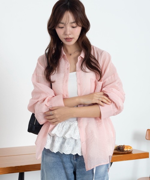 WEGO(ウィゴー)の「WEGO/【26年春夏新作】シアーシャツ(シャツ/ブラウス・レディース・ホワイト/ブラック/ダークブラウン/ピンク/グレー系その他・FREE)」の9枚目の写真