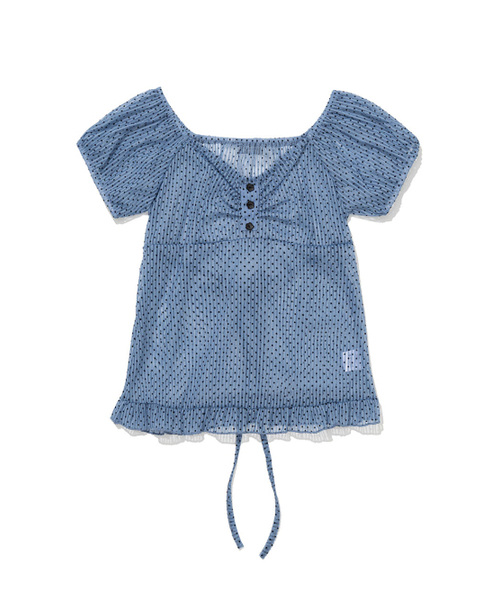 UGLY SHADOW(アグリーシャドウ)の「DOT SHIRRING BLOUSE(BLUE)(Tシャツ/カットソー・レディース・その他・FREE)」の3枚目の写真