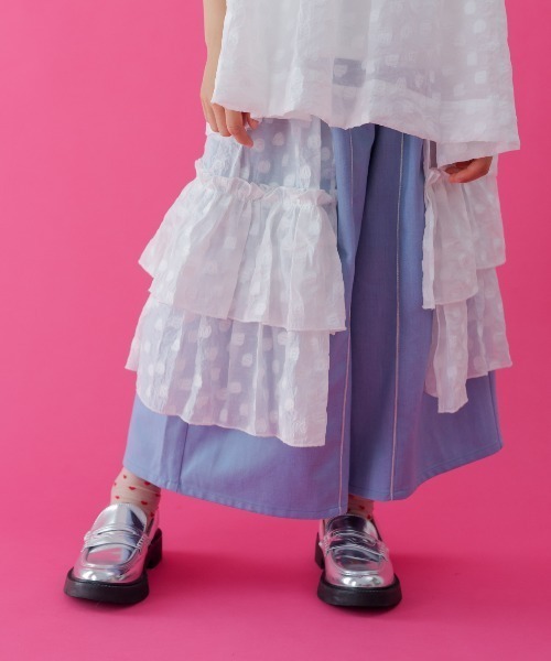 unica(ユニカ)の「alphabetオーガンジースカートパンツ(その他パンツ・キッズ・ネイビー/チャコールグレー×ブラック/ライトブルー・XL/L)」の1枚目の写真