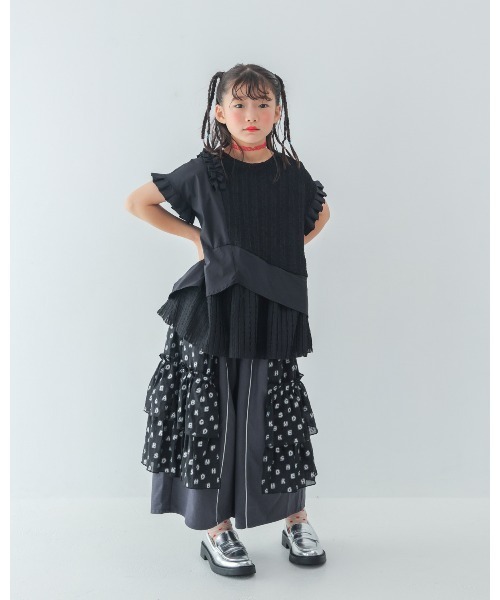 unica(ユニカ)の「alphabetオーガンジースカートパンツ(その他パンツ・キッズ・ネイビー/チャコールグレー×ブラック/ライトブルー・XL/L)」の4枚目の写真