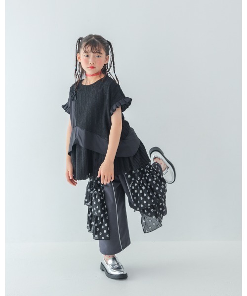 unica(ユニカ)の「alphabetオーガンジースカートパンツ(その他パンツ・キッズ・ネイビー/チャコールグレー×ブラック/ライトブルー・XL/L)」の5枚目の写真