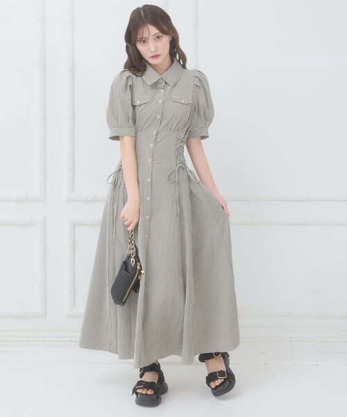 MAJESTIC LEGON（マジェスティックレゴン）の「サイドレースアップシャツワンピース（シャツワンピース・レディース・ブラック/ブラック系その他/ブラック系その他2・LARGE/X-SMALL/MEDIUM/SMALL）」の6枚目の写真