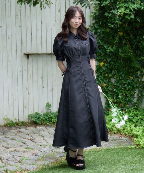 MAJESTIC LEGON（マジェスティックレゴン）の「サイドレースアップシャツワンピース（シャツワンピース・レディース・ブラック/ブラック系その他/ブラック系その他2/ホワイト系その他/ホワイト系その他2・LARGE/X-SMALL/MEDIUM/SMALL）」の6枚目の写真