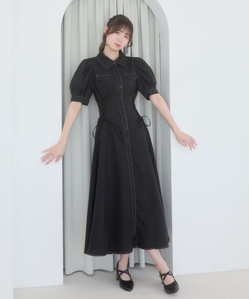 MAJESTIC LEGON（マジェスティックレゴン）の「サイドレースアップシャツワンピース（シャツワンピース・レディース・ブラック/ブラック系その他/ブラック系その他2/ホワイト系その他/ホワイト系その他2・LARGE/X-SMALL/MEDIUM/SMALL）」の8枚目の写真
