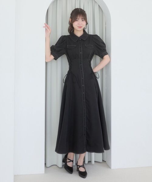 MAJESTIC LEGON（マジェスティックレゴン）の「サイドレースアップシャツワンピース（シャツワンピース・レディース・ブラック/ブラック系その他/ブラック系その他2/ホワイト系その他/ホワイト系その他2・LARGE/X-SMALL/MEDIUM/SMALL）」の9枚目の写真