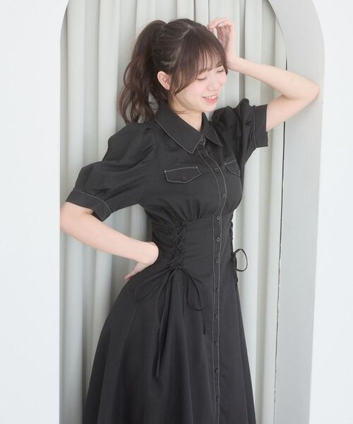 MAJESTIC LEGON（マジェスティックレゴン）の「サイドレースアップシャツワンピース（シャツワンピース・レディース・ブラック/ブラック系その他/ブラック系その他2/ホワイト系その他/ホワイト系その他2・LARGE/X-SMALL/MEDIUM/SMALL）」の10枚目の写真