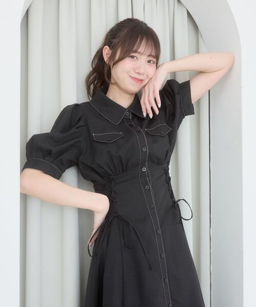 MAJESTIC LEGON（マジェスティックレゴン）の「サイドレースアップシャツワンピース（シャツワンピース・レディース・ブラック/ブラック系その他/ブラック系その他2/ホワイト系その他/ホワイト系その他2・LARGE/X-SMALL/MEDIUM/SMALL）」の11枚目の写真