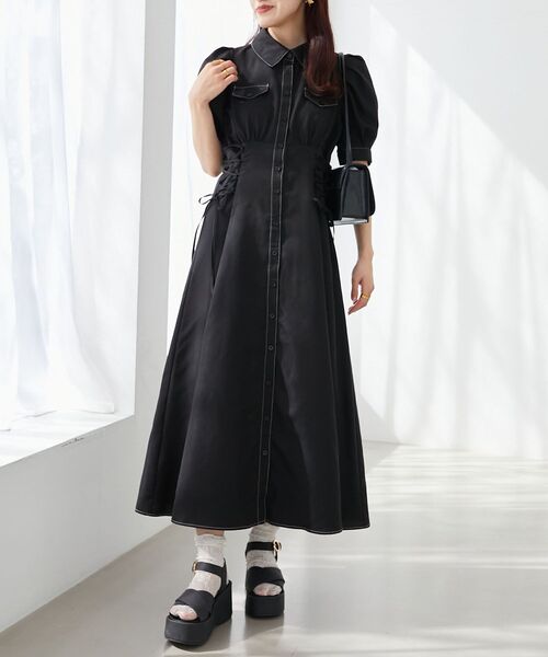 MAJESTIC LEGON（マジェスティックレゴン）の「サイドレースアップシャツワンピース（シャツワンピース・レディース・ブラック/ブラック系その他/ブラック系その他2/ホワイト系その他/ホワイト系その他2・LARGE/X-SMALL/MEDIUM/SMALL）」の12枚目の写真