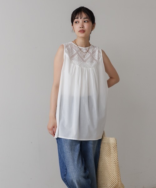 Bou Jeloud(ブージュルード)の「キャンブリックレース切替ノースリーブ(Tシャツ/カットソー・レディース・オフホワイト/ブラック/ブラウン・FREE)」の10枚目の写真