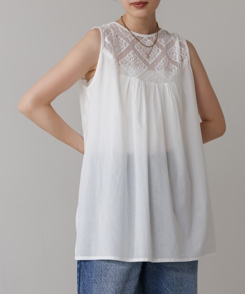 Bou Jeloud(ブージュルード)の「キャンブリックレース切替ノースリーブ(Tシャツ/カットソー・レディース・オフホワイト/ブラック/ブラウン・FREE)」の14枚目の写真