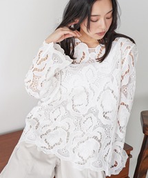 レースプルオーバーシャツ WEB限定】＜at ease＞レース プルオーバー カットソー