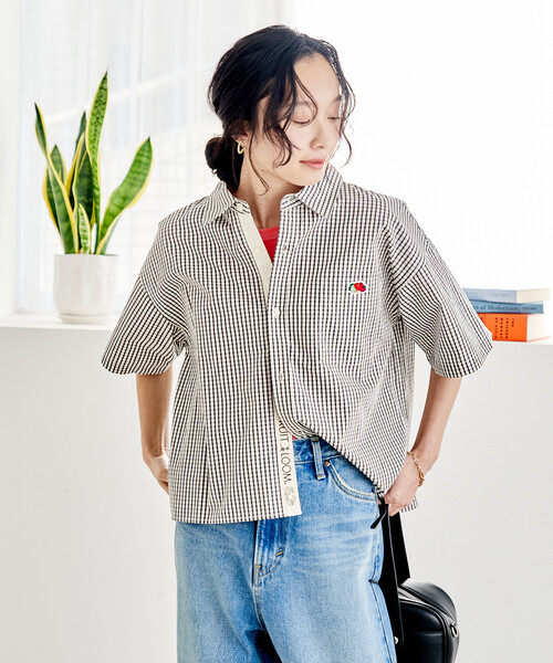 FREAK'S STORE(フリークスストア)の「FRUIT OF THE LOOM × FREAK'S STORE/フルーツオブザルーム 別注 マルチストライプ半袖ショートシャツ(シャツ/ブラウス・レディース・サックスブルー/ブラック/ターコイズブルー/グレー/パープル/オレンジ/グリーン/コーラルピンク・フリ-)」の9枚目の写真