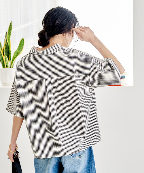 FREAK'S STORE(フリークスストア)の「FRUIT OF THE LOOM × FREAK'S STORE/フルーツオブザルーム 別注 マルチストライプ半袖ショートシャツ(シャツ/ブラウス・レディース・サックスブルー/ブラック/ターコイズブルー/グレー/パープル/オレンジ/グリーン/コーラルピンク・フリ-)」の10枚目の写真