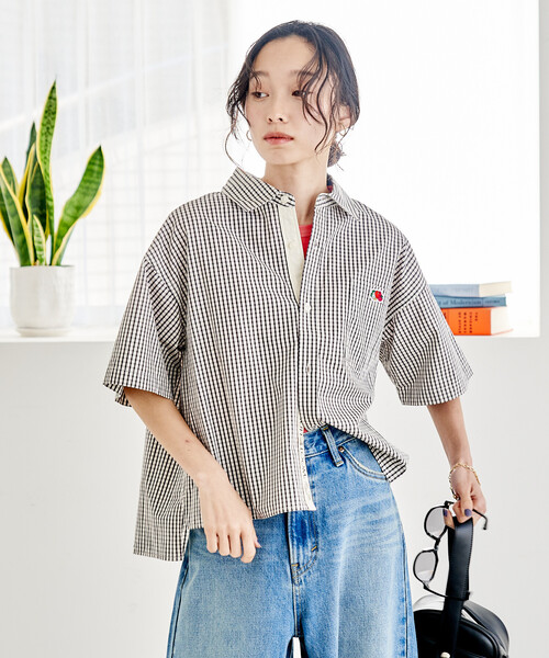 FREAK'S STORE(フリークスストア)の「FRUIT OF THE LOOM × FREAK'S STORE/フルーツオブザルーム 別注 マルチストライプ半袖ショートシャツ(シャツ/ブラウス・レディース・サックスブルー/ブラック/ターコイズブルー/グレー/パープル/オレンジ/グリーン/コーラルピンク・フリ-)」の11枚目の写真
